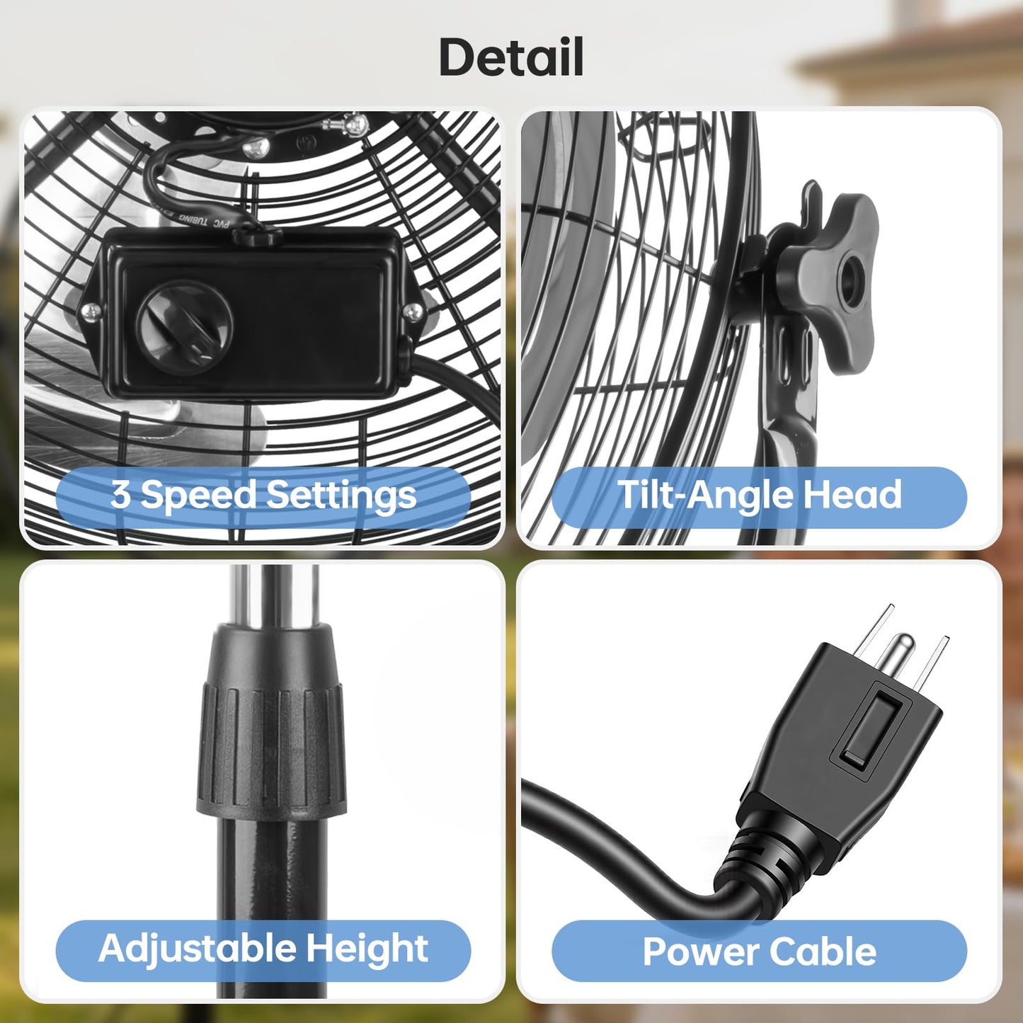 Allsheen 20 Inch High Velocity Pedestal Fan, Heavy Duty Industrial Standing Fan with 3-Speed & Adjustable Height (47.1"-55.1"), Metal Fan for Bedroom, Patio, Workshop & Indoor Air Circulation