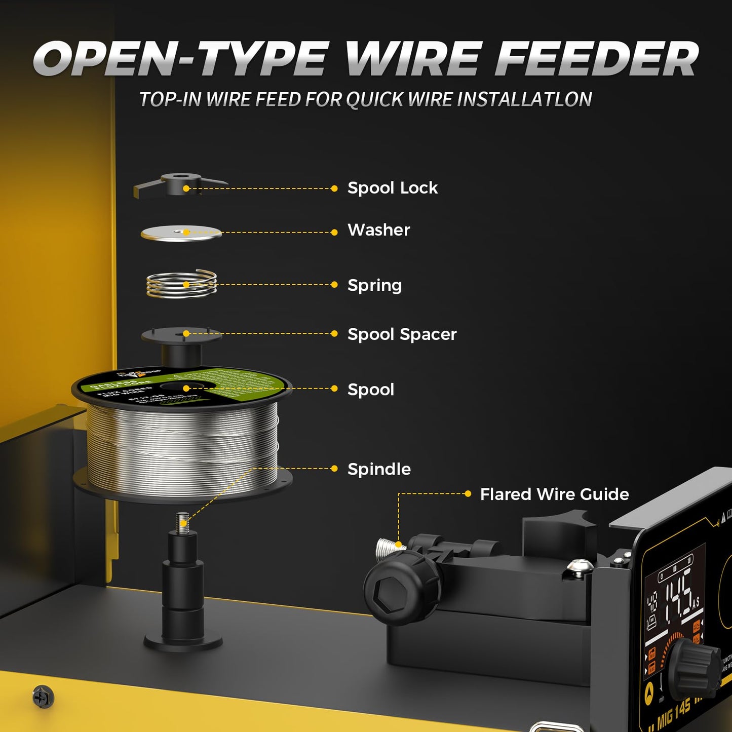 145 MIG Welder with LED Display IGBT Inverter Welder 110V Flux Core MIG/Lift Tig/Stick Welding Machine 2T 4T Three in One Professional MIG Welder for Home and Industrial Use