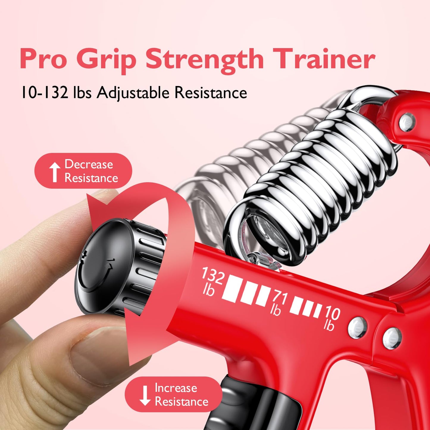 FitBeast Grip Strengthener Forearm Strengthener, Adjustable Hand Grip for Strength Training & Rehabilitation, 10-132 lbs Resistance, Ideal for Athletes and Physical Therapy (1 Piece Red)