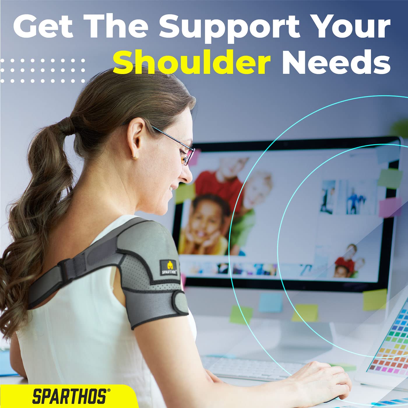 Sparthos Shoulder Brace - Adjustable Support Sleeve for Torn Rotator Cuff, AC Joint Relief, Shoulder Stability & Compression - Fits Bicep 10-14 in, Left or Right, Men & Women - Measure Before Purchase
