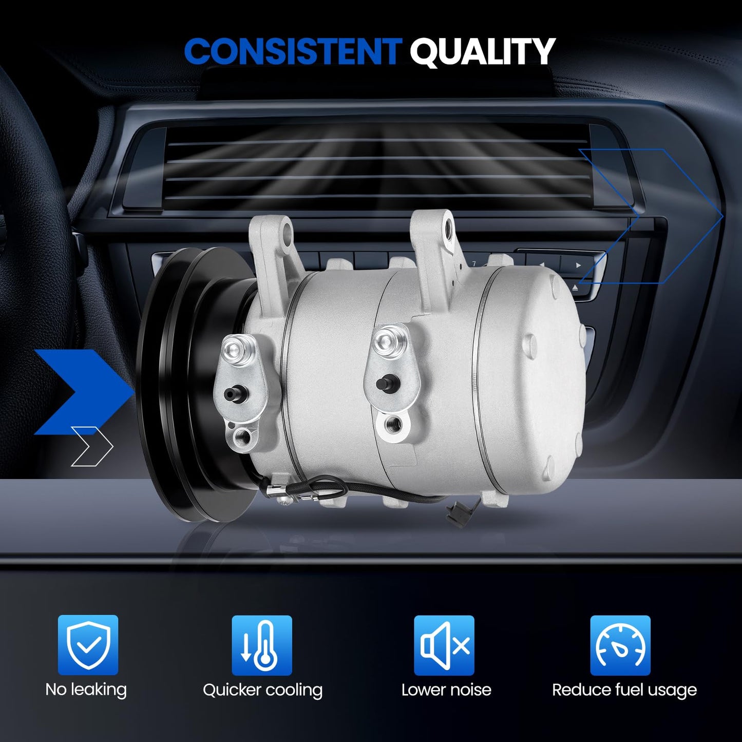 SYKRSS 68455 Air Conditioning A/C Compressor with Clutch Compatible with Nissan Frontier 1998-2004 2.4L L4, Compatible with Nissan Xterra 2000-2004 2.4L L4 GAS
