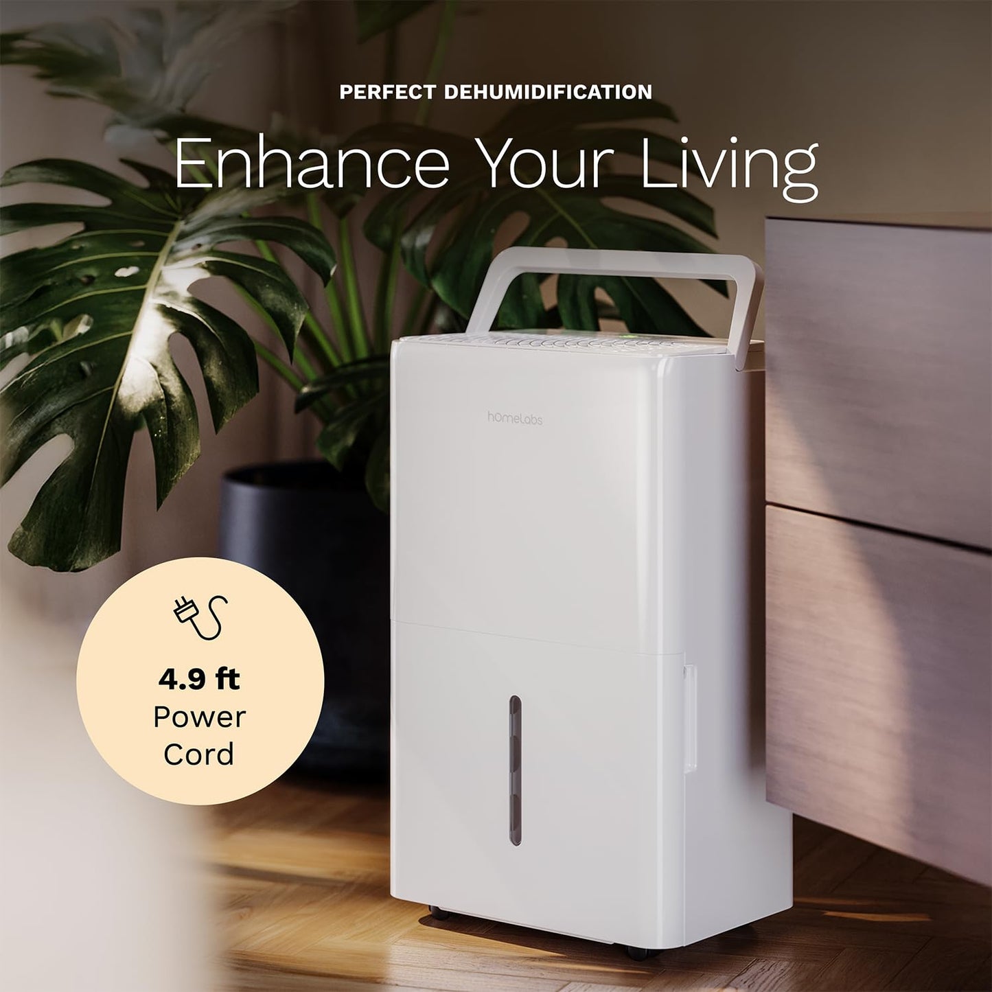 hOmeLabs Dehumidifier 4,500 Sq Ft Wi-Fi (32 Pint MAX 80 Pint at 95°F, 90% RH) for Advanced Humidity & Moisture Control, Quiet, Efficient, Auto Shut-off, Ideal for Home, Basement, Office