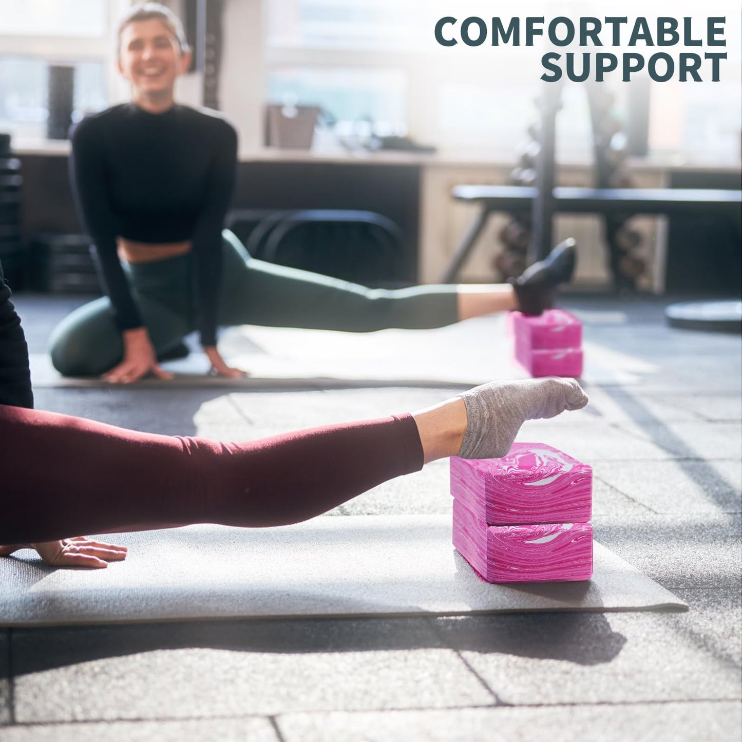 2-Pack Yoga Blocks, High-Density 9"x6"x3" Yoga Brick Foam Blocks Non-Slip EVA Foam Block Yoga Props Accessories for Yoga Pilates Stretching and Meditation (Camo Pink)
