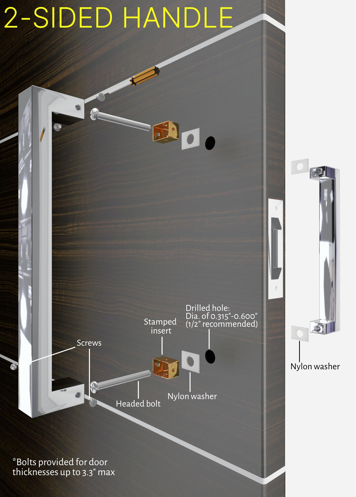 32 Inch 2-Sided Stainless Steel Door Handles Chrome Mirror Polished Finish, Internal External Modern Door Handle Pull Set for Commercial Glass Doors Sliding Doors Wooden Fiberglass, Rectangular Bar