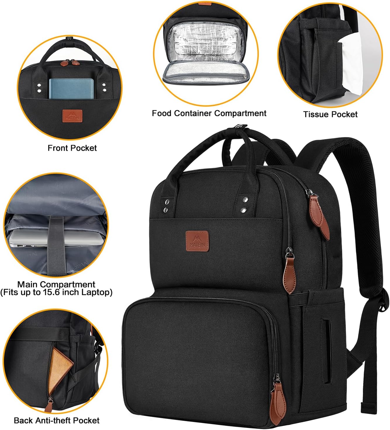 Backpack Backpacks 15.6 Inch Backpack MATEIN Work for Women, Insulated Cooler with Lunch Box, Laptop with Lunch