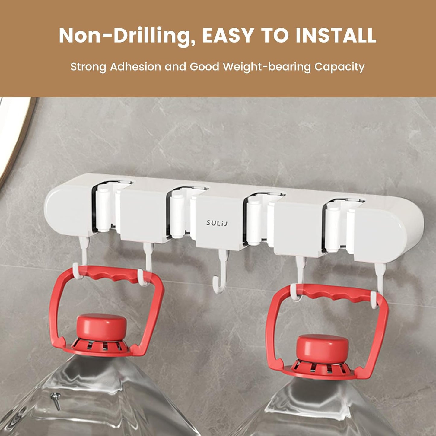 Skiennix Broom Holder Wall Mount - No-Drilling Self-Adhesive Storage Rack with Hooks | 2 Pcs, White