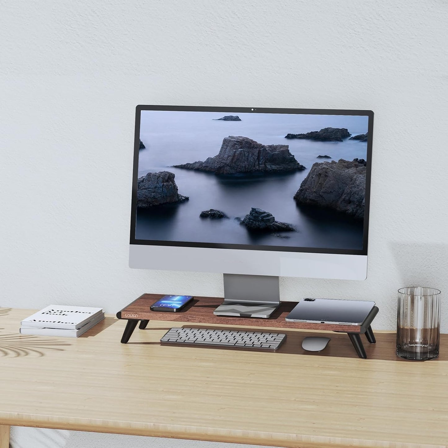 22.4" 8.3" loukin Monitor Stand Riser for Desk, x Larger Computer Stand for Laptop, PC, Printer, Sturdy Desktop