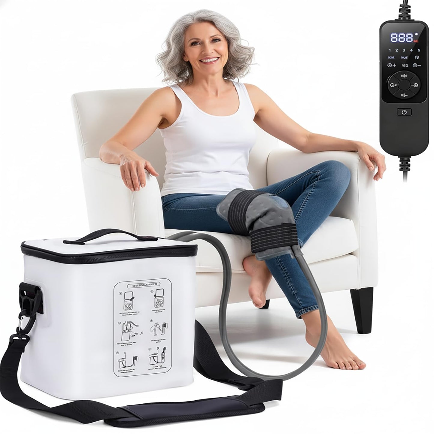 Ice Machine for Knee After Surgery - Programmable Timer Cold Therapy Machine, Portable, Quiet Pump, 12H Cooling, Knee Replacement Recovery System, Cryotherapy Pain Relief & Swelling, ACL Recovery