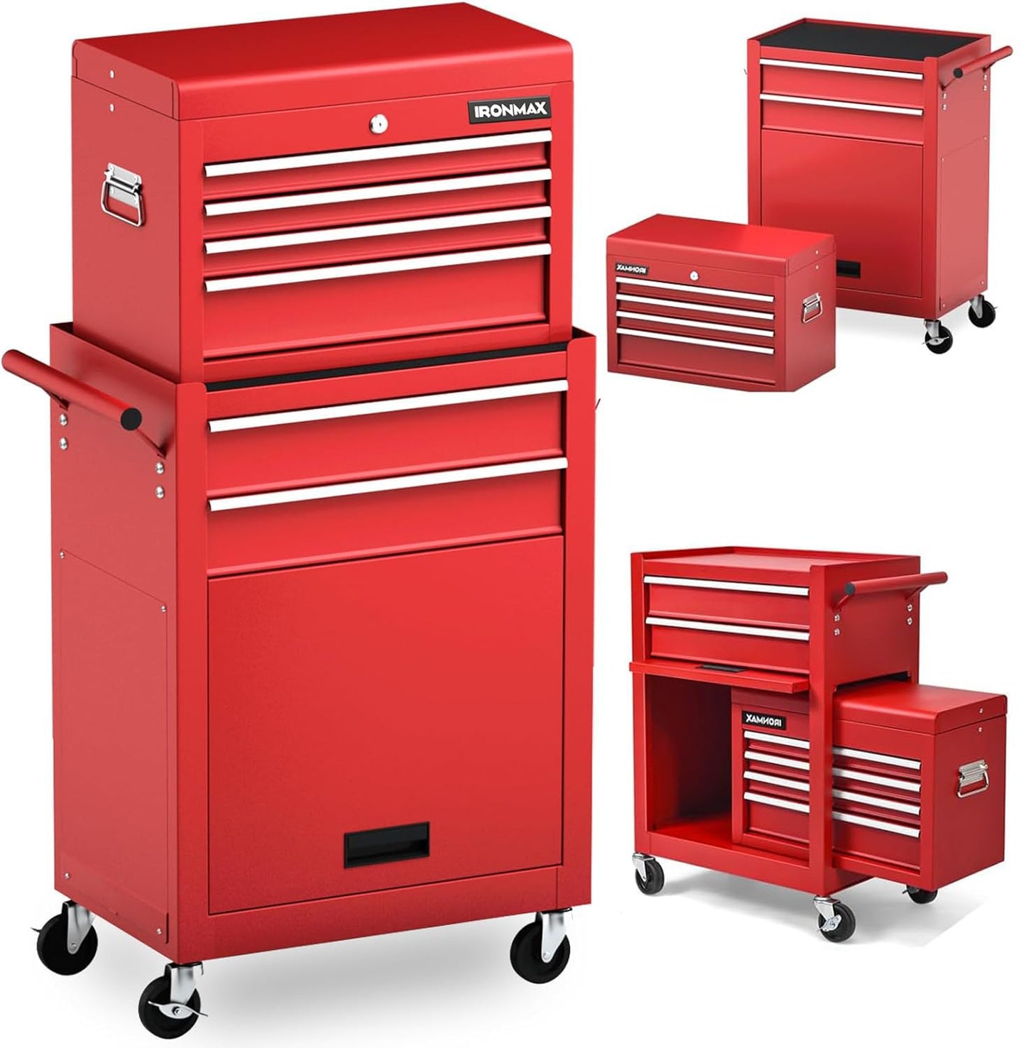 Goplus 6 Drawers Tool Chest, 2-in-1 Rolling Tool Box with Universal Lockable Wheels, Protective Liner, Detachable, Auto Lock, Metal Tool Storage Cart, Heavy Duty Tool Cabinet for Garage Shop