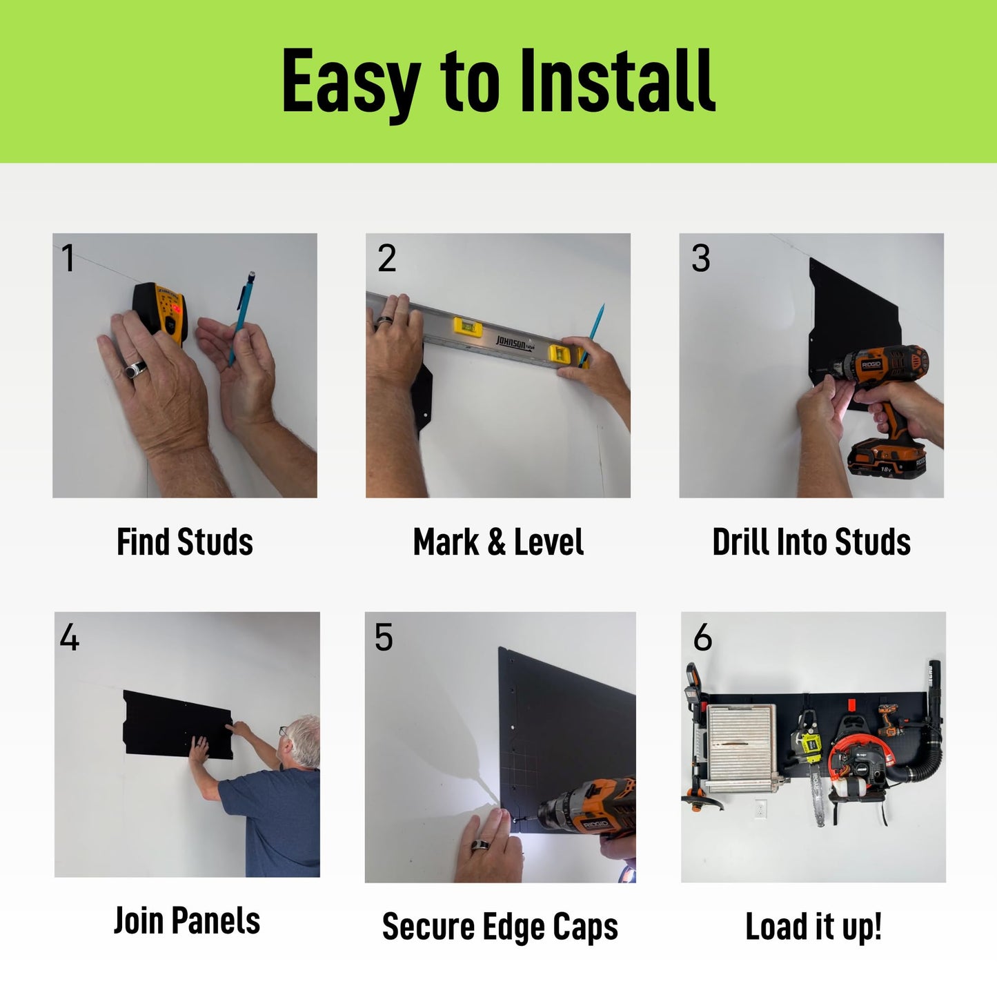 Gator Magnetics Wall Storage & Organization Kit – Includes (3) 16.75" x 12" Steel Wall Panels, (6) 25 lb Magnetic Hooks (2 Open 2.5", 2 Closed 2.5", 2 Open 4"), and Edge Caps – Garage & Home Organizer