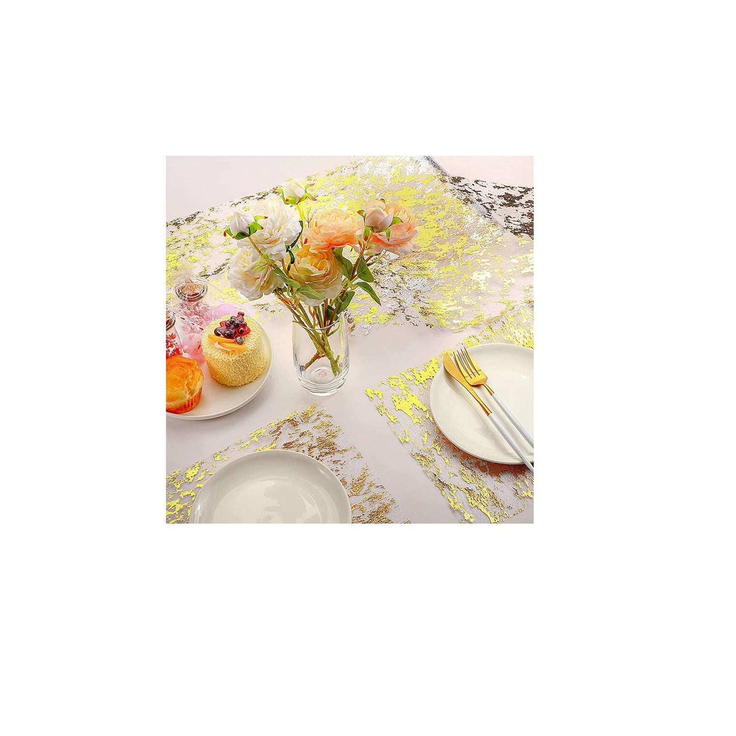 Sunlunckystar Gold Table Runner 2 Pieces, Sequin Glitter Foil Metallic Mesh Gold Table Runners Roll 11x108 Inch, Table Decorations for Wedding, Christmas, Birthday Party