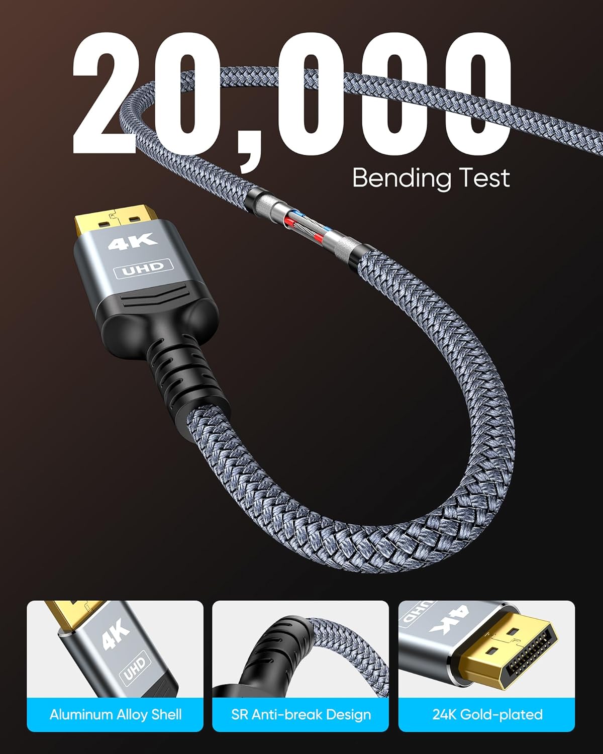 4K 6.6ft 1.4 4K@30Hz, 2K@60Hz, 1080P Highwings DisplayPort to HDMI, Uni-Directional Only, DP (Source) to HDMI (Display)