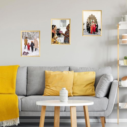 JCJMY Gold Picture Frame 9.5x13 - Wall Mounting Horizontally or Vertically | Shatter-Resistant Plexiglass