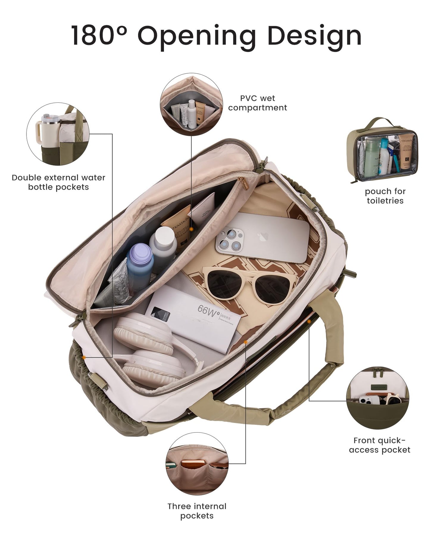 LOVEVOOK Small Gym Bag for Women & Men with Wet Pocket,26L Cute Waterproof Womens Gym Bag Travel Duffel Bags Workout Bag,Convertible Carry on Bag Overnight Bags Personal Item Travel Bag (Been Green,L)