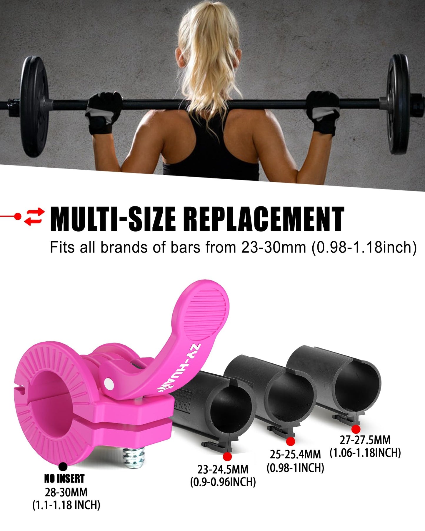 ZY-HUAN Pro Barbell Clips 1 inch Barbell Clamps 0.9-1.18inch Quick Release Weight Clips for Bars Multi-Size Adjustable Olympic Barbell Clamps (Rose)