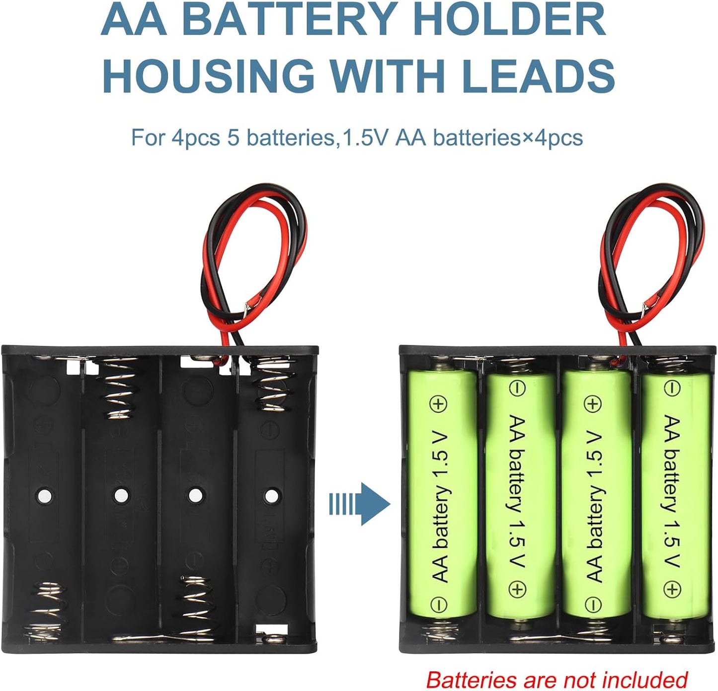 VWEICYY 2PACK 4 Leads,2PCS 4 1.5V AA Battery Holder housing with x AA Battery Holder Case, Without Cover