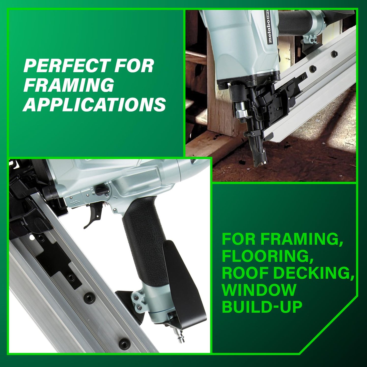 Metabo HPT Framing Nailer, Pro-Preferred Pneumatic Power Nailers in Framing Tools, Powerful Tool With Tool-less Depth Adjustment & Claw Tip, 21° 3-1/2" Plastic Collated Nails, NR90AC5