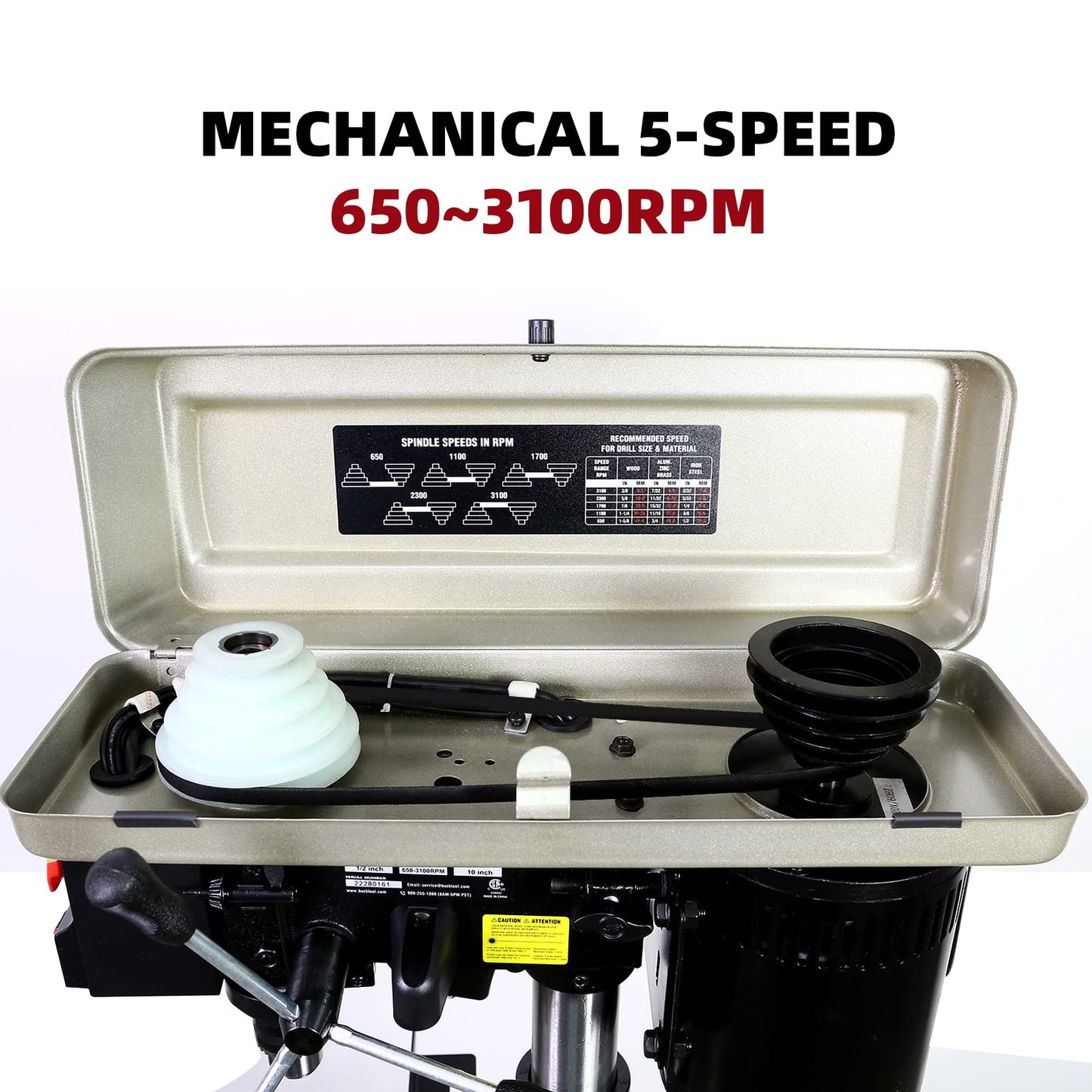BUCKTOOL 10-Inch Drill Press 6.2 Amp 3/4 HP Bench Drill Press 5-Speed Benchtop Drilling Machine with LED Work Light