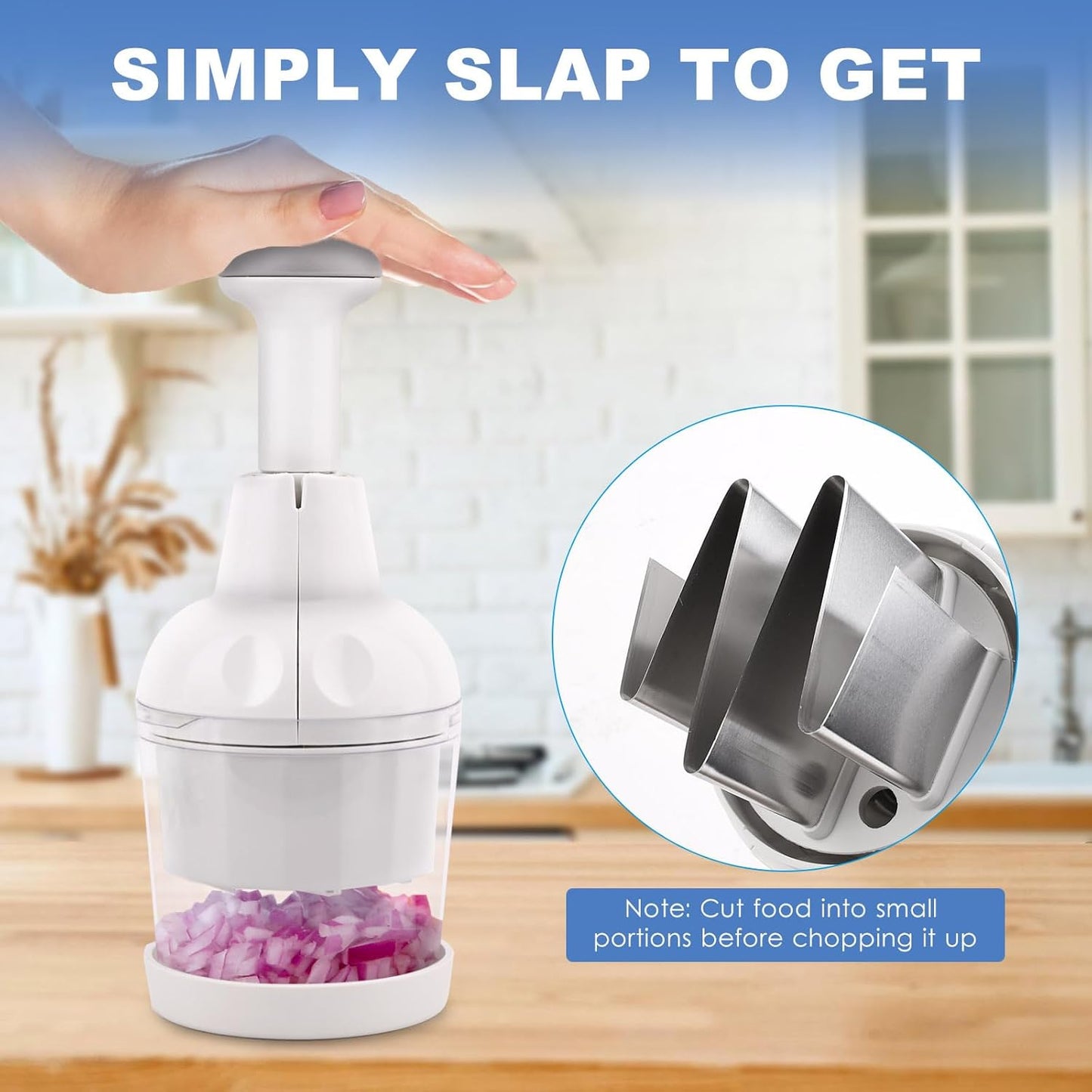 Skiennix Vegetable Chopper - Manual Food Cutter for Onion, Salad & Garlic | Dishwasher Safe, White