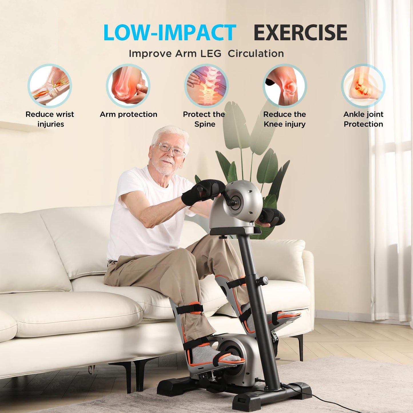 Phyciser Motorized Exercise Bike for Physical Therapy with Leg Support & Stroke Hand Brace - Arm Leg Pedal Exerciser|Rehabilitation Equipment |Assists Legs, Knees, Feet and Arms|Seniors & Disabled
