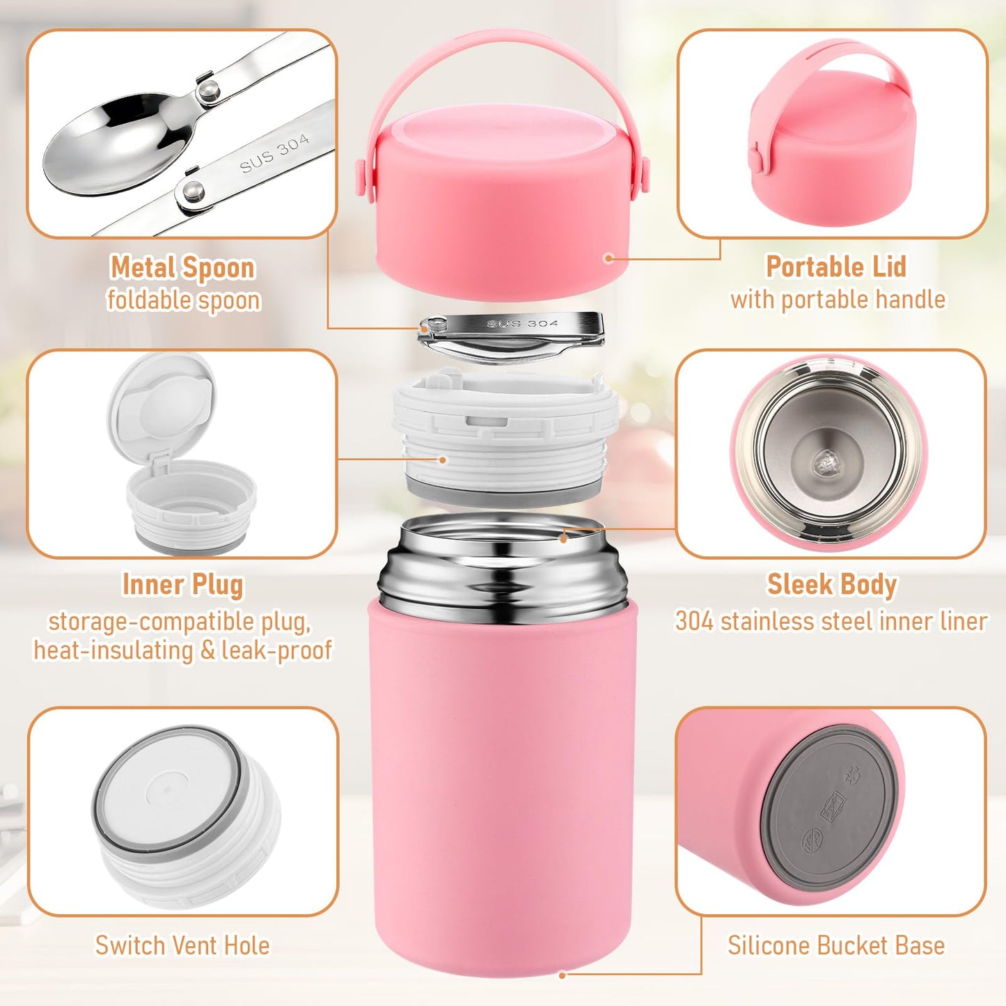 Acellegic 3 Pack Insulated Food Jars with Spoons, 35 Oz Stainless Steel Thermal Jar for Hot & Cold Food, Lunch Soup Vacuum Thermal Cups Wide Mouth Lunch Meal Carrier Container for Adult Office Picnic