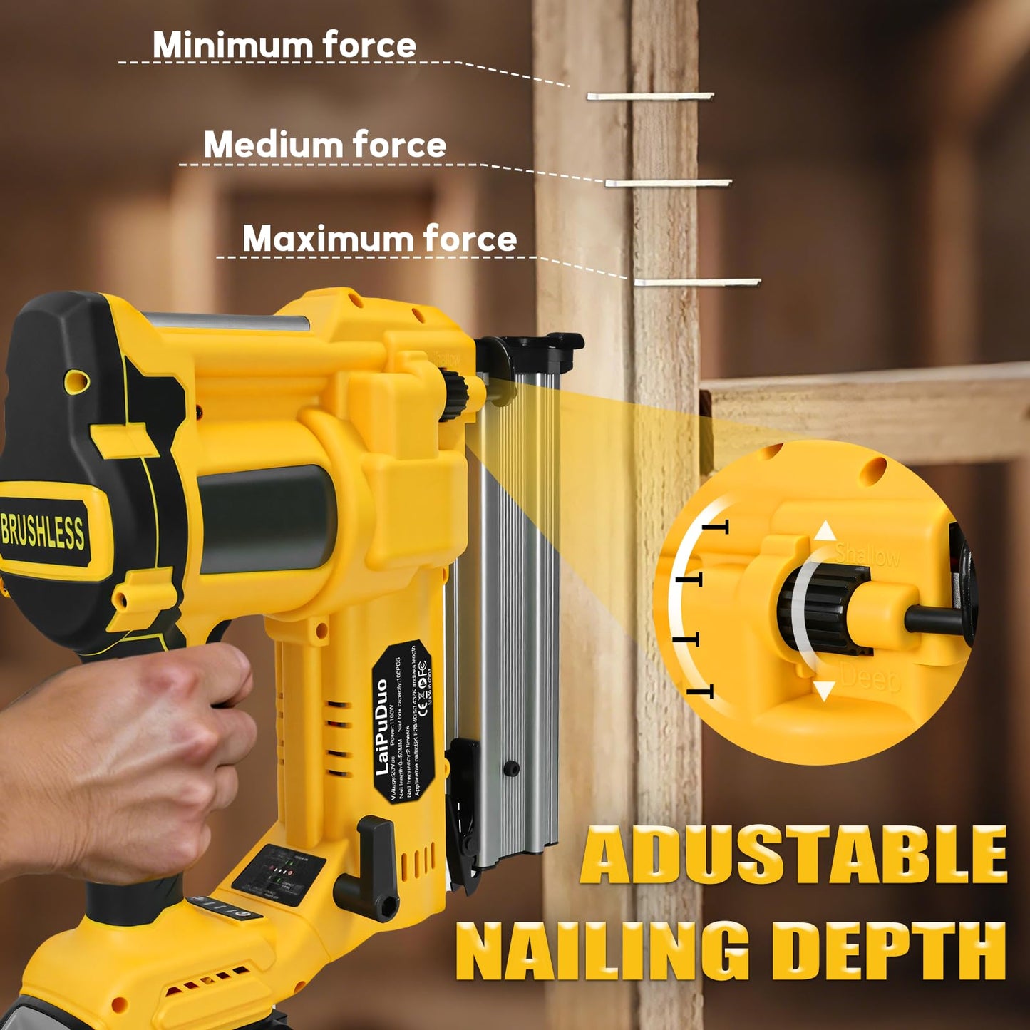 Cordless 2" Brad Nailer Compatible with DeWalt 20V Battery(No Battery), 2 in 1 18GA Nail Gun/Staple Gun with 800 Nails & Staples, Battery Power Nail Gun for Woodworking, Home Improvement