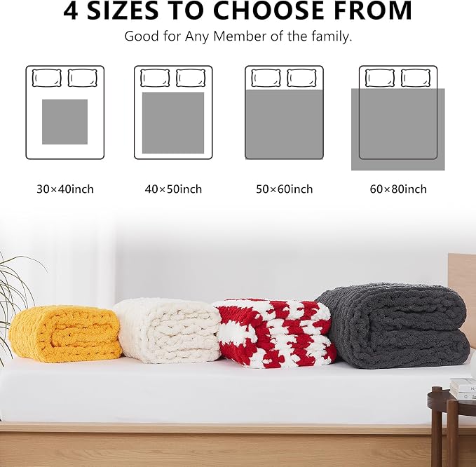 L'AGRATY Chunky Knit Blanket Throw - Soft Chunky Throw Blankets 40x50: 100% Hand Kintted Chenile Crochet Large Cable Knit Blanket - Rope Knot Throw Blankets for Couch Home Decor(Red)