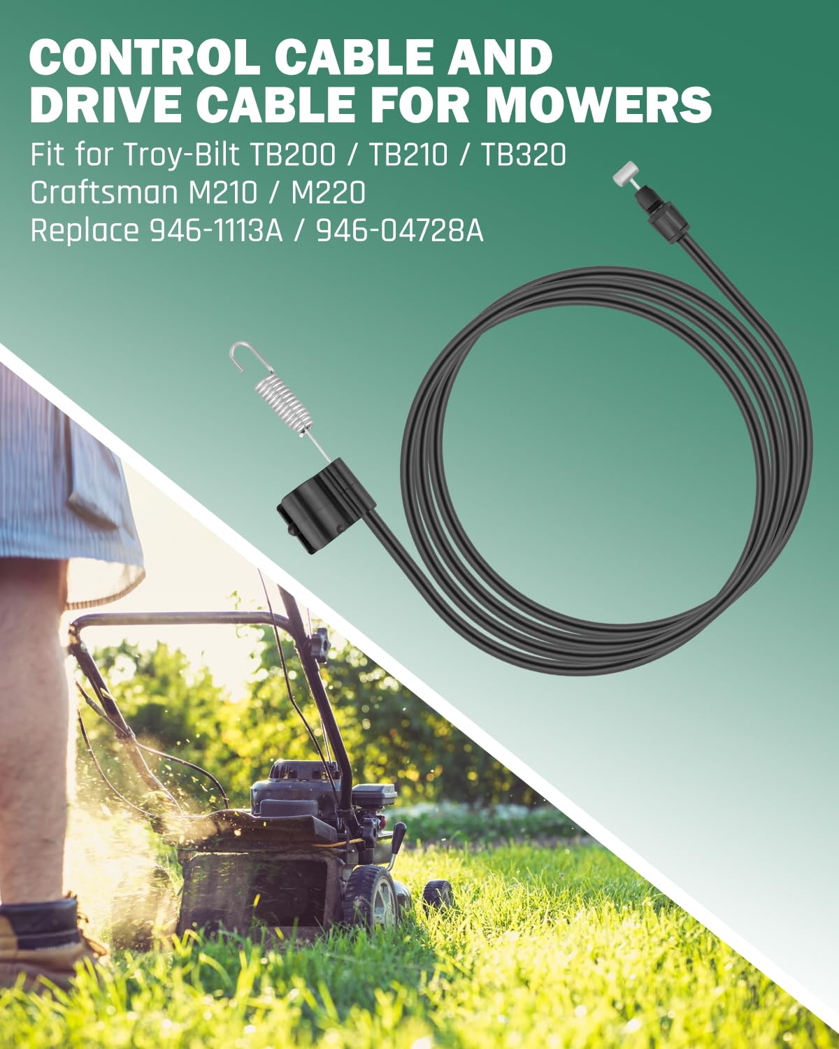 Control Cable and Drive Cable for Mowers Fit for Troy-Bilt TB200 TB210 TB320 Craftsman M210 M220, Replace 946-1113A, 946-04728A