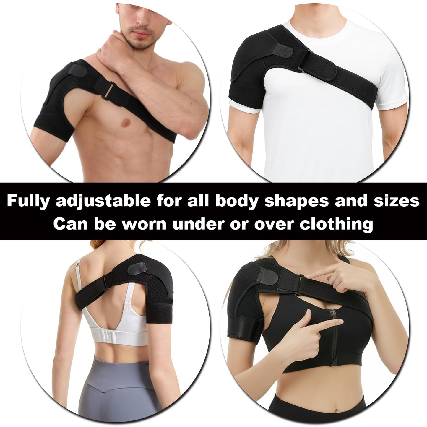 ZANSHI Shoulder Brace for Men & Women, Adjustable Shoulder Compression Sleeve Fits Left & Right Arms, Breathable Rotator Cuff Relief Brace for Pain Relief Compatible with Hot/Cold Pack (Black)