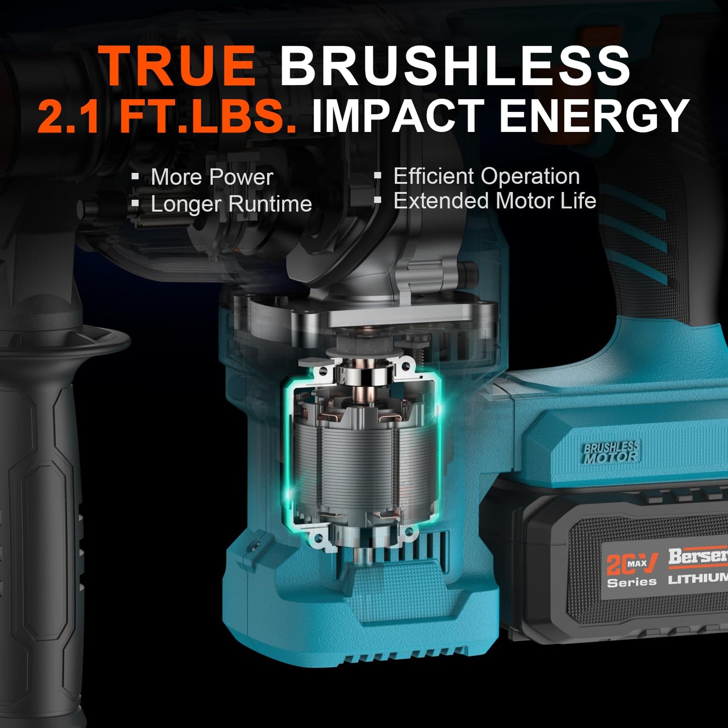 Berserker 20V Cordless 1-1/8" SDS-Plus Rotary Hammer Drill included 2X4.0Ah Li-ion Battery with 17pcs SDS Plus Drill Bits and Chisels Set with Storage Case