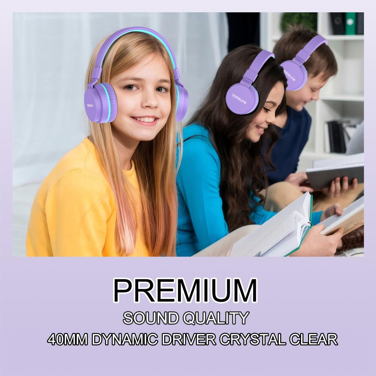 YOYOTUNE Wireless,85/94dB Volume,40H 5.3,Over Kids Bluetooth Headphones,Lightweight Kids Headphones Safe Playtime,Fast