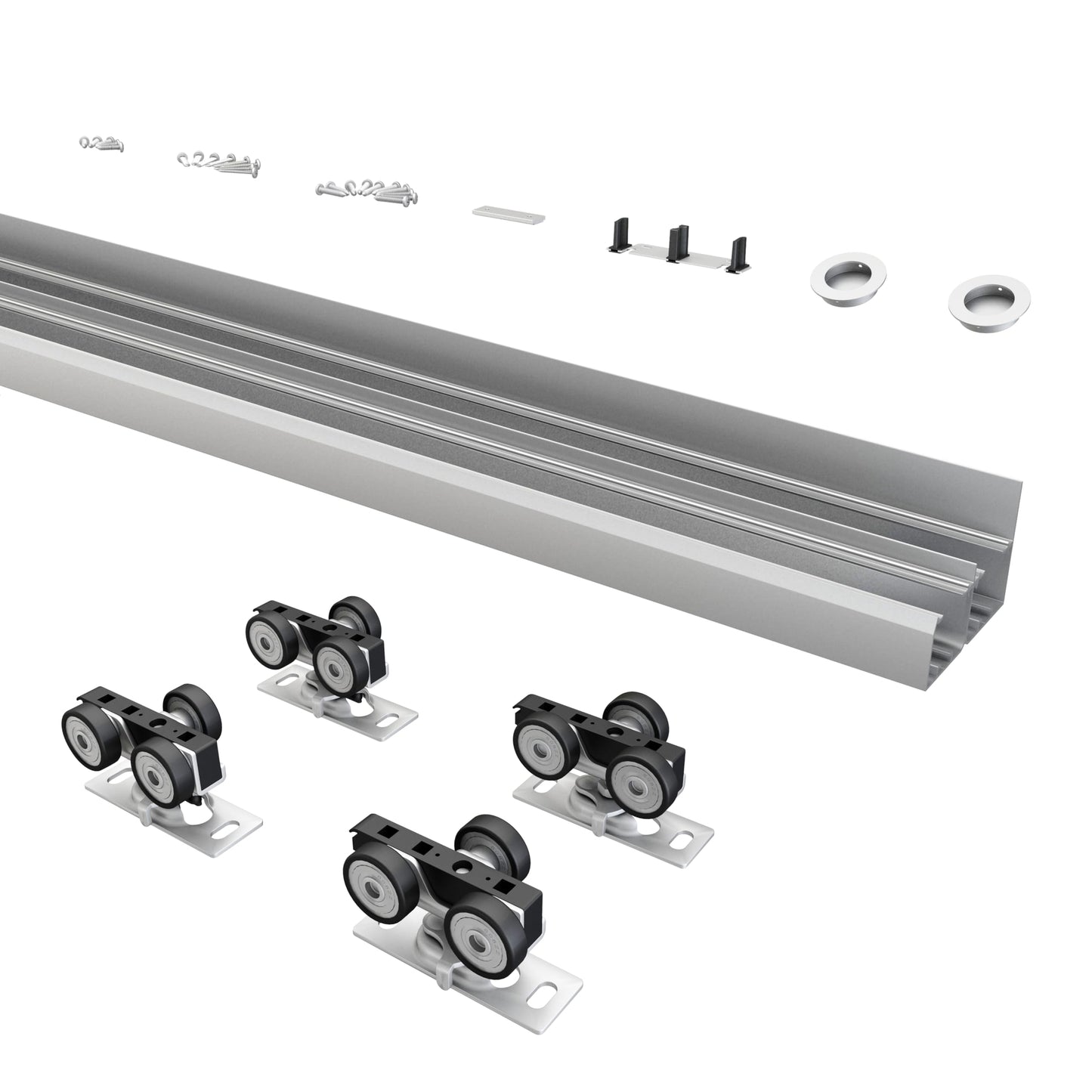 BarnBase 4FT/48" Bypass Door Hardware, Aluminum Double-Closing Sliding Closet Door Hardware with Finger Pull Included, Smoothly and Quietly, Fit Door Thickness 1 3/8" or 1 3/4", Silver