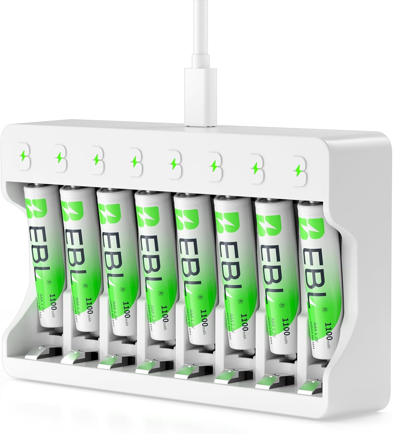 EBL 1100mAh 1.2V, 1200x (8 Pack) Rechargeable AAA Batteries with Camcorder Battery Charger, NiMH, Recharge up to Times