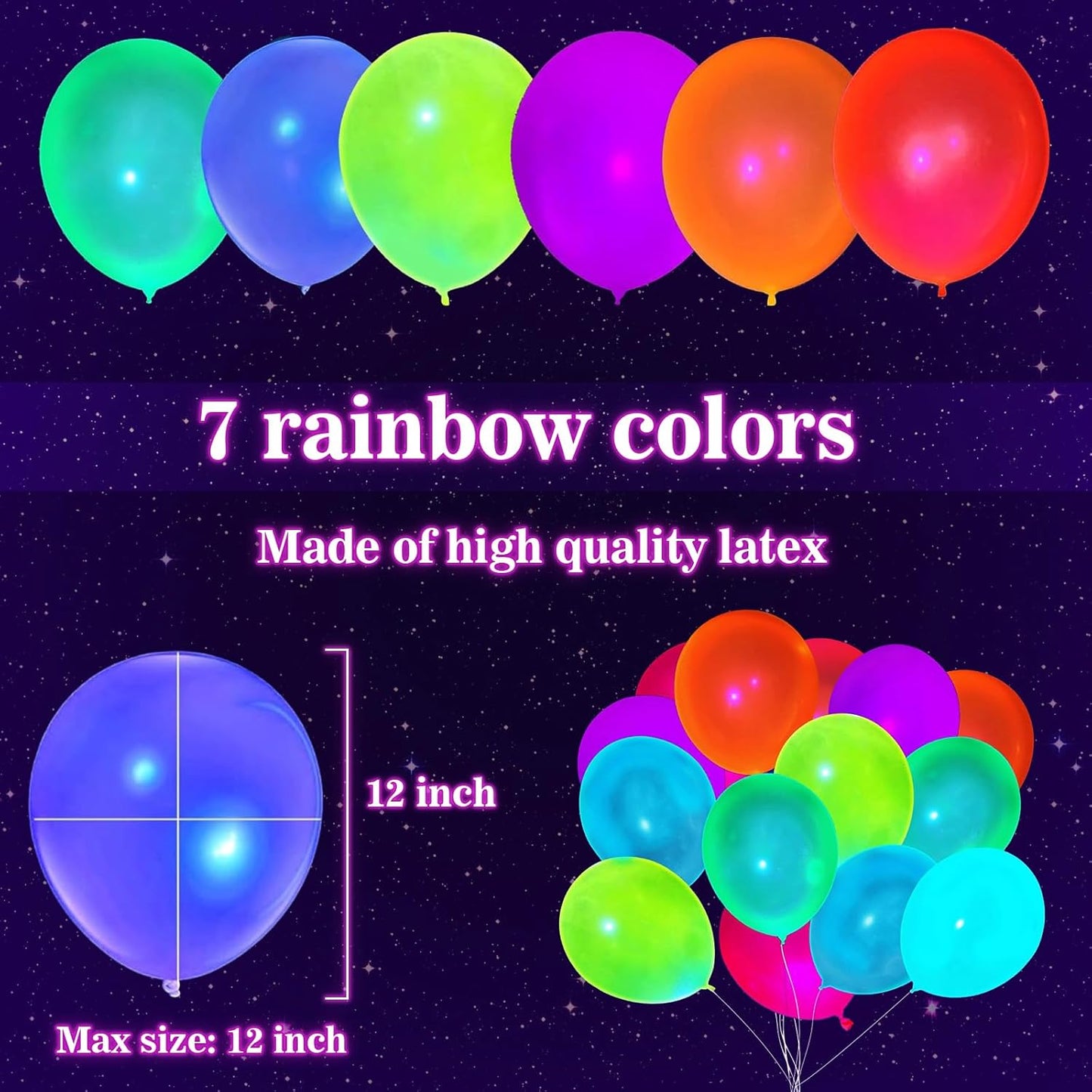 Skiennix UV Neon Balloons - 100 Pcs Glow in the Dark Party Decorations | Blacklight Reactive Fluorescent