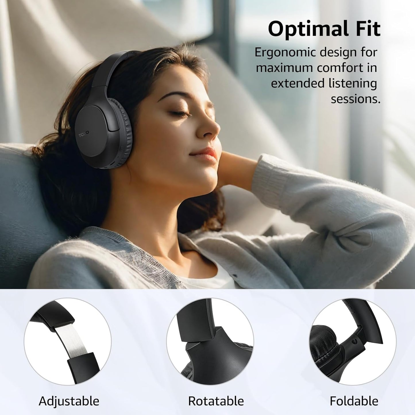 TOZO HA1 5.4 70H Headset, 32 Bluetooth Over Ear Headphones, Playtime with Mic, Foldable Wireless Deep Bass Stereo Sound