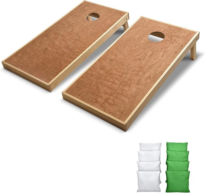 GoSports 4 ft x 2 ft Commercial Grade Cornhole Boards Set - Natural Wood Cornhole Boards, Choose from Different Bean Bag Color Combinations - White & Bright Green