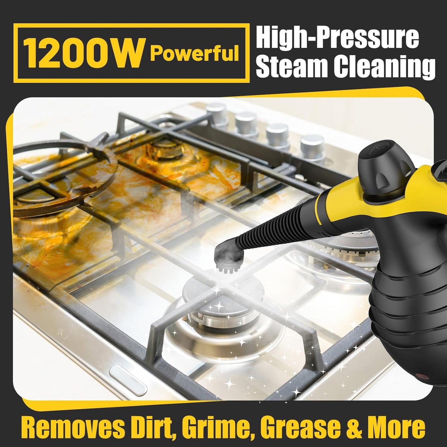 Skiennix Pressurized Handheld Steam Cleaner - Multi-Purpose Home Steamer with 10 Accessories & Safety Lock | Black