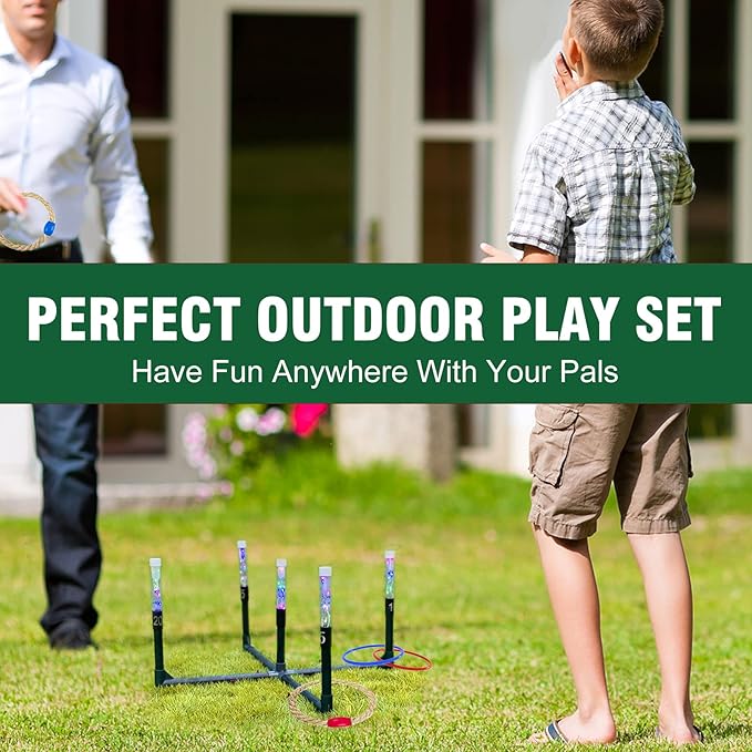OUTTOY Outdoor Yard Games for Adult and Family, Led Ring Toss Games for Kids， Glow in The Dark Games for Lawn, Backyard, Camping, Beach