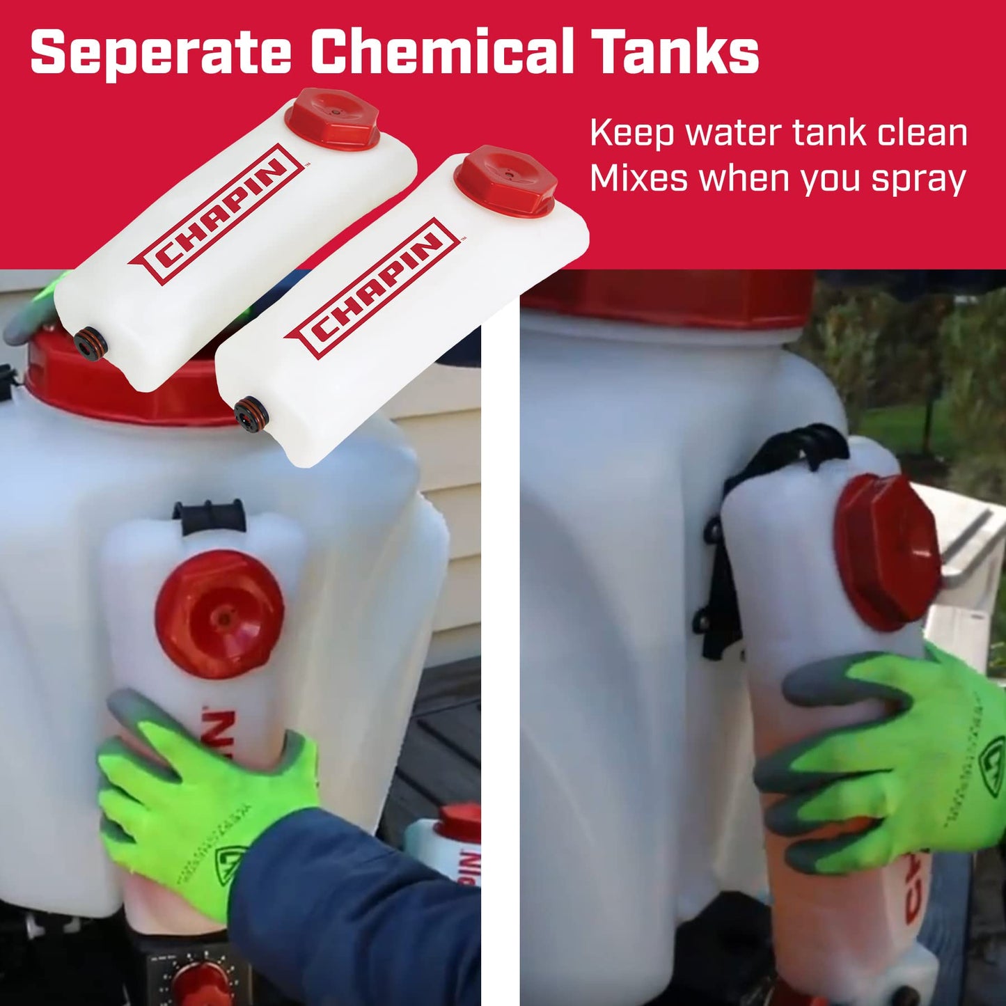 Chapin International 63950, 4-Gallon Mixes on Exit, Professional Backpack Sprayer, Separate Water and Chemical Tanks, 4-Gallon, Translucent White