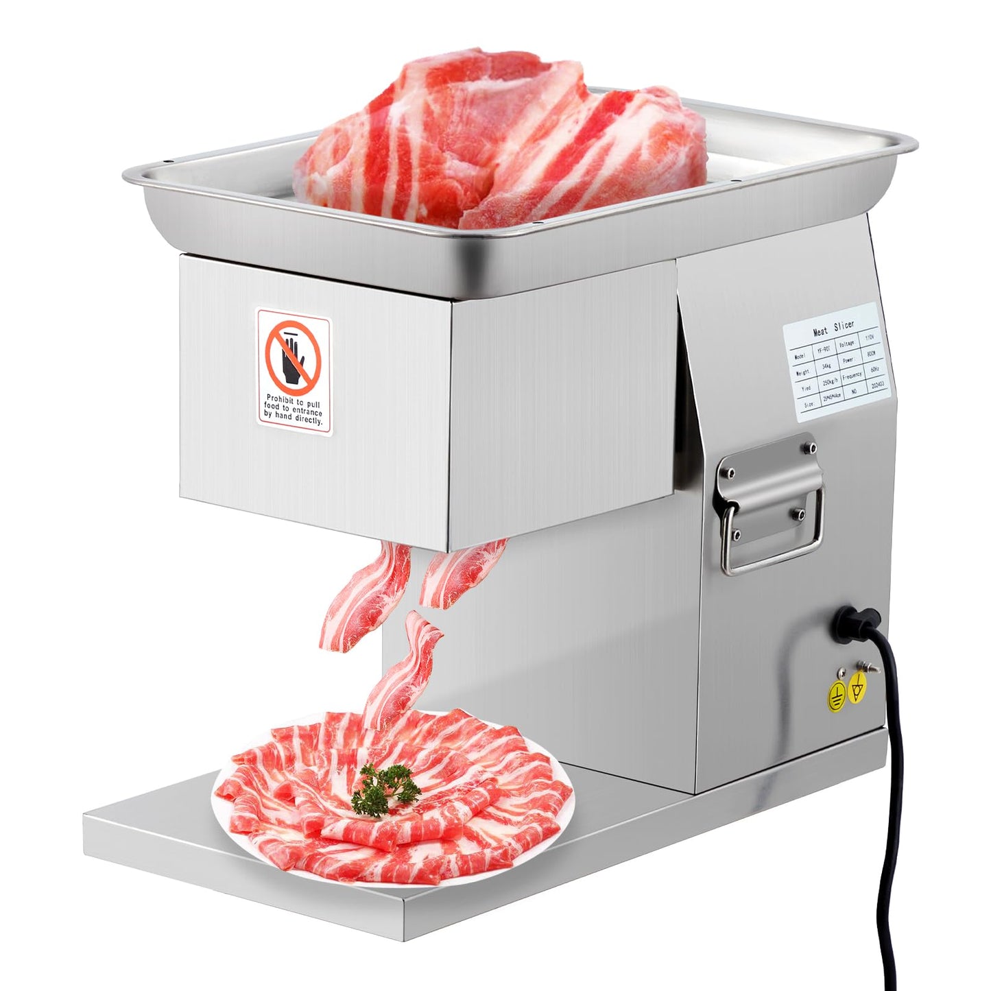 Takywep 110V Commercial Meat Cutter Machine, Automatic Operation, Electric Meat Shredding Machine 3mm Blade Restaurant Food Slicer Stainless Steel For Kitchen Restaurant Supermarket