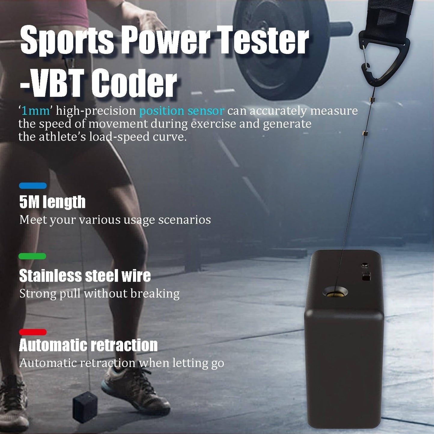 richigblosmum 50H Cordless VBT Tracker with App & Voice Feedback, Gym Linear Encoder for Real-Time Speed & Power, Full Kit for Squats, Lifts & Sled Drags