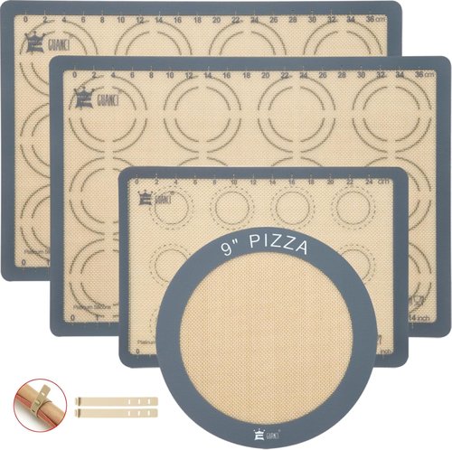 GUANCI Silicone Baking Mat Set of 4 - Non-Stick, Reusable Bakeware for Pizza, Macarons, Cookies | Grey
