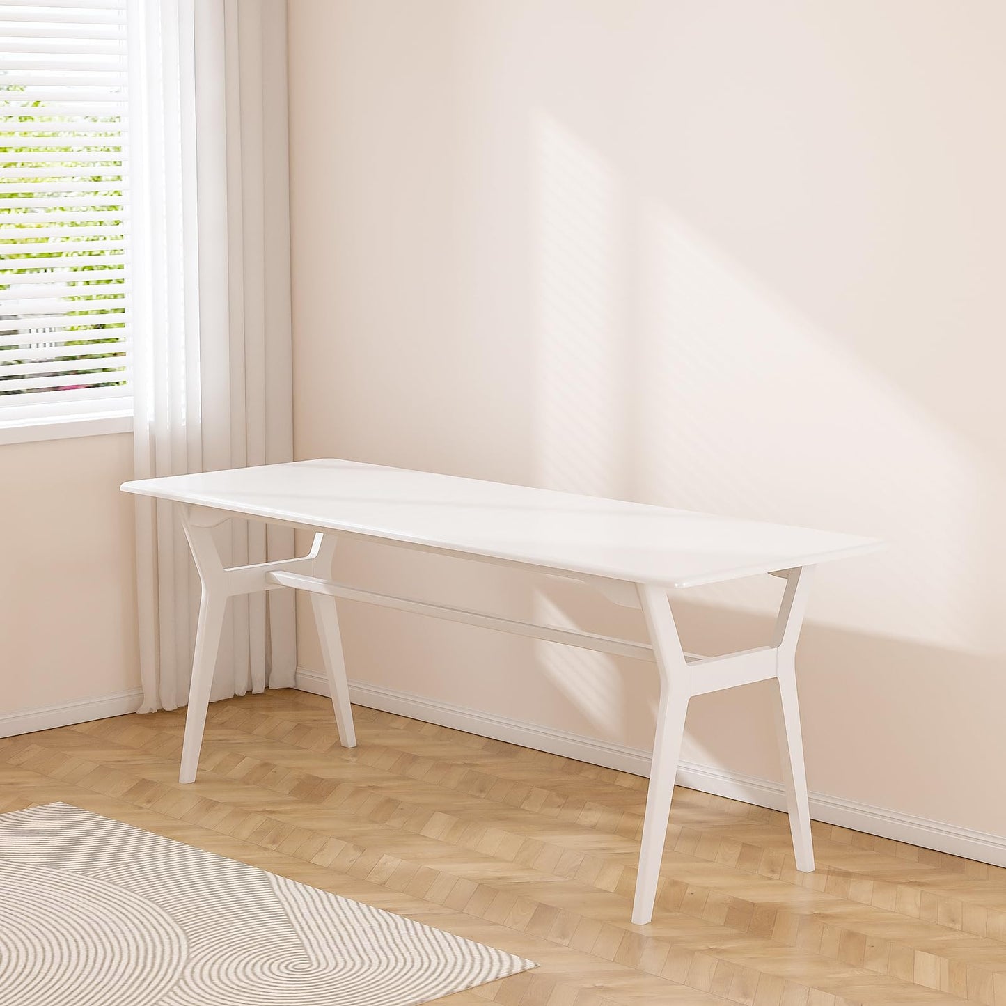 OSCHF Solid Wood Study Desk - 63" Double Long Computer Table for Home Office, 2-Person PC Workstation, White