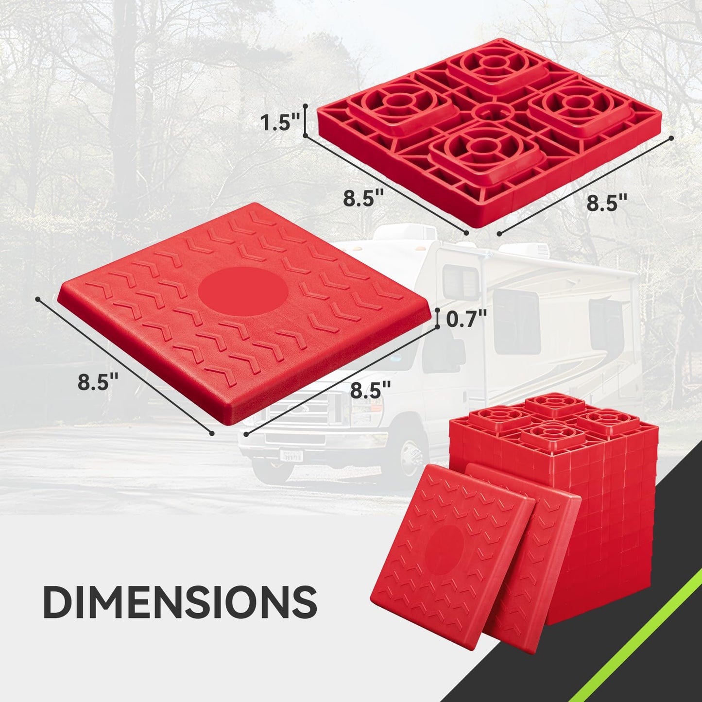 RVMATE RV Leveling Blocks 12 Pack, Heavy Duty Camper Leveling Blocks, Leveling Blocks for RVs, Reduce Trailer Movement, Trailer Leveling Blocks Great for Single and Dual Wheels, Red