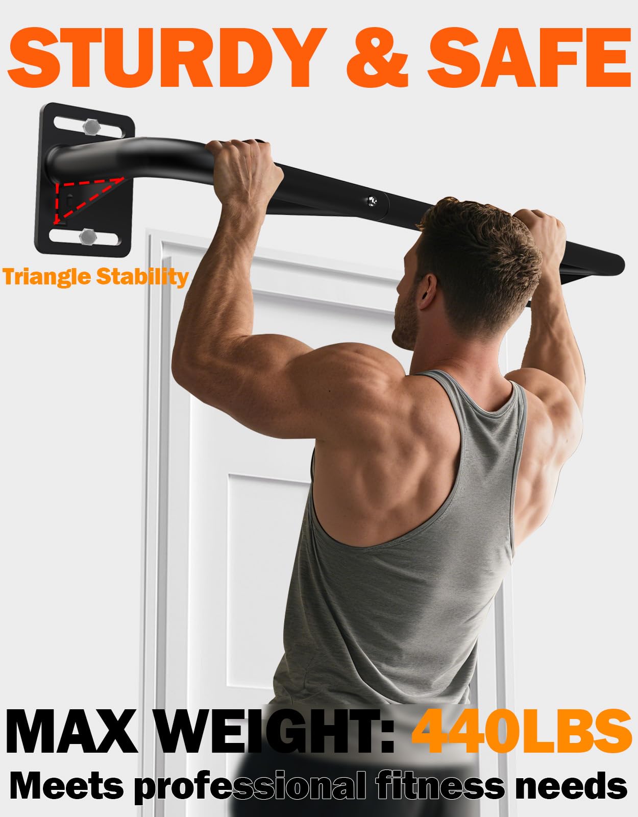 Fitarc Heavy Duty Wall Mount Pull Up Bar, Joist Mount Chin Up Bar for Doorway, Steel Construction, Home Gym Workout Equipment