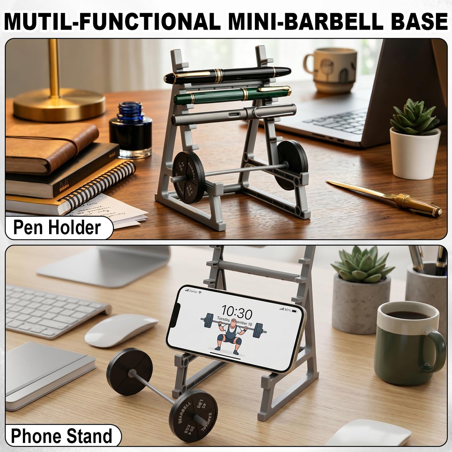 Squat Rack Pen Holder for Desk, Barbell Rack Pen Holder Gym-Themed Unique Office Desk Accessories, Funny Mini Weight Racks Pencil Holder Organizer Decor for Men Fitness Weightlifting Lovers
