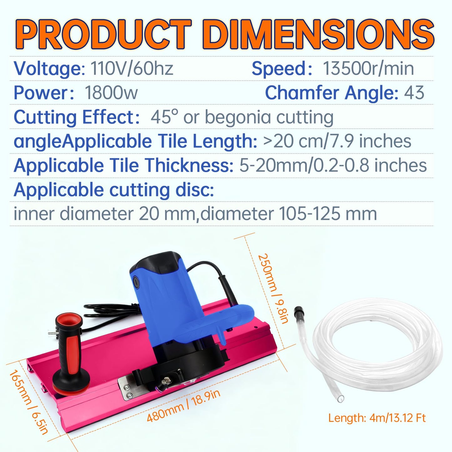 Tile Beveling Tool, 43° Chamfer Machine with 16-Roller Base, Water Cooling & Dust Bag, Edge Bevel Cutter for Porcelain, Ceramic Tile, Marble & Stone