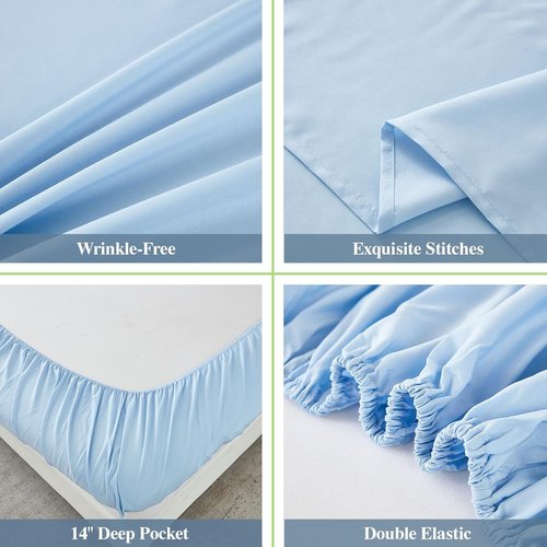 ILAVANDE Queen Sheets Set - Luxury 1800 Series Microfiber | Soft, Wrinkle-Free & Breathable - Baby Blue, 14" Deep Pocket