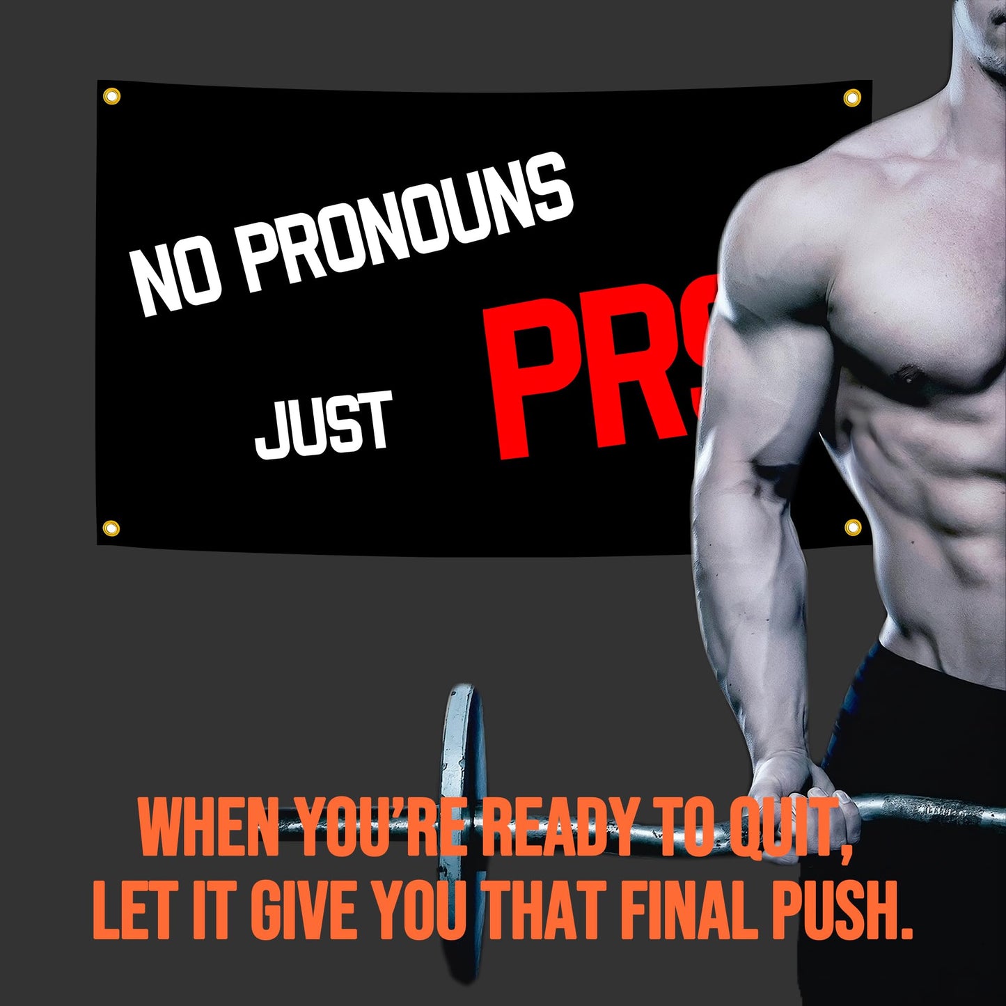 Eudaedom Gym Banner 5x3 FT - JUST PRS Easy to Hang Inspirational Workout Tapestry, Motivational Wall Decor Flag for Home Gym Garage Office Dorm Room, Durable & Fade-Resistant