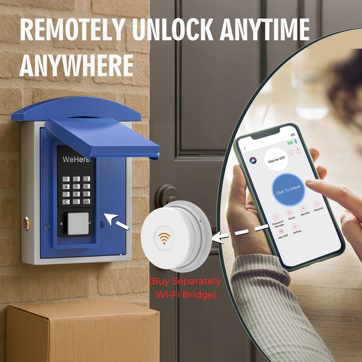 Key Lock Box Wall Mount with Key Drop Slot, Smart Digital Lockbox, OTP/APP Bluetooth/Wi-Fi/Fixed Code/Key Unlock, Key Safe Security Storage for House Outside, Realty Business, Apartment, Store